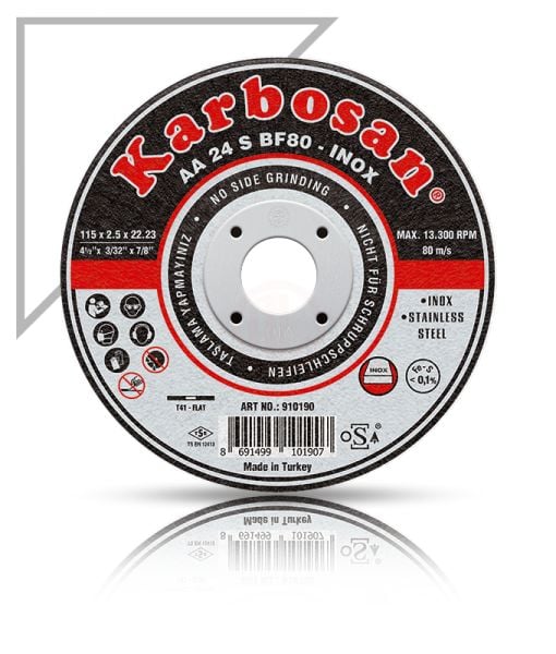 Karbosan Paslanmaz Çelik (Inox) İnce Kesme Disk T41 Düz 180x1,9x22,23 mm AA 36 R BF80 - KAR910420