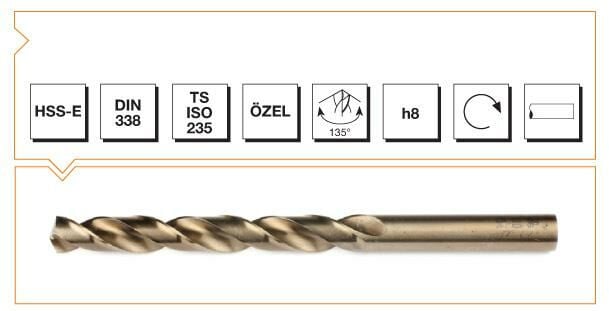 MTE Silindirik Saplı Kısa Metal Matkap Ucu HSS-E DIN 338 RN Altın Seri 13,0x151 mm