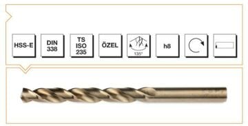 MTE Silindirik Saplı Kısa Metal Matkap Ucu HSS-E DIN 338 RN Altın Seri 13,0x151 mm