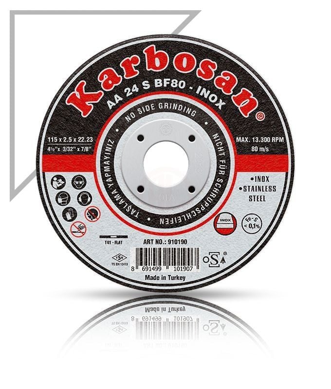 Karbosan Paslanmaz Çelik (Inox) Kesme Disk T41 Düz 115x1,2x22,23 mm AA 54 R BF80 - KAR911680