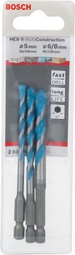 Bosch Çok Amaçlı Matkap Ucu HEX-9 MultiConstruction Altıgen Şaft Set (3 Parça 5-6-8 mm) - 2608589529