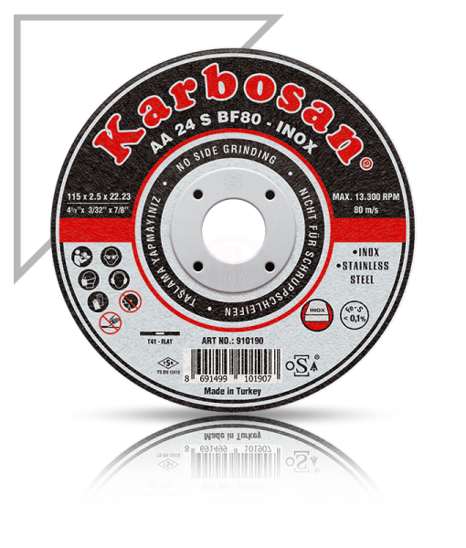 Karbosan Paslanmaz Çelik (Inox) İnce Kesme Disk T41 Düz 125x1,0x22,23 mm AA 54 R BF80 - KAR910400