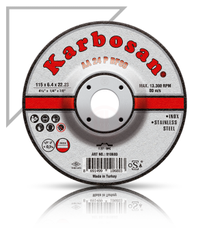 Karbosan Paslanmaz Çelik (Inox) Taşlama Disk T27 Bombeli 180x6,4x22,23 mm AA 24 P BF80 - KAR910700
