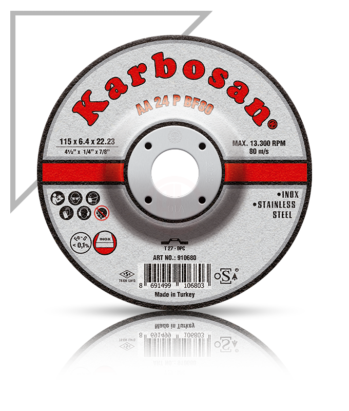 Karbosan Paslanmaz Çelik (Inox) Taşlama Disk T27 Bombeli 180x8,0x22,23 mm AA 24 P BF80 - KAR910710