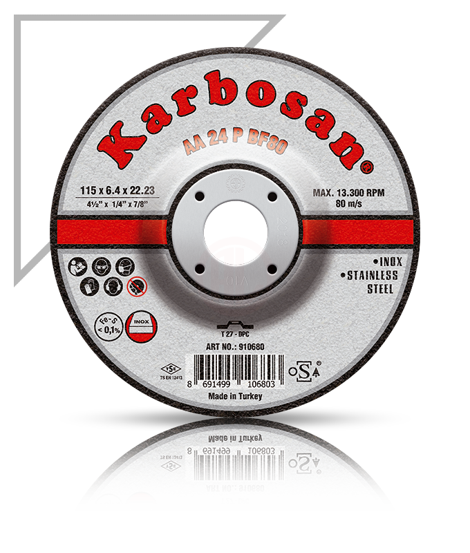 Karbosan Paslanmaz Çelik (Inox) Taşlama Disk T27 Bombeli 180x8,0x22,23 mm AA 24 P BF80 - KAR910710
