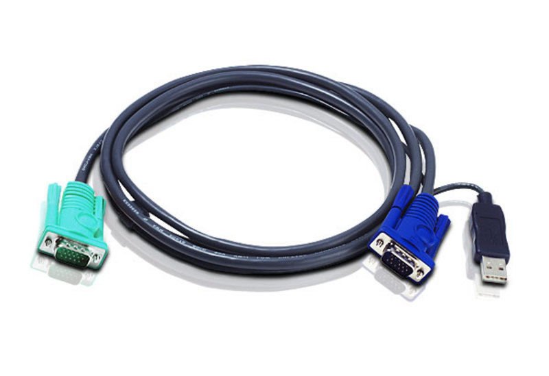Aten Usb Kvm (Keyboard/Video Monitor/Mouse) Switch İçin Kablo, 1.80 Mt, 1 X 15 Pin Sphd Erkek 1 X Monitör 15 Pin Hdb Erkek, 1 X Klavye / Mouse Usb A Erkek