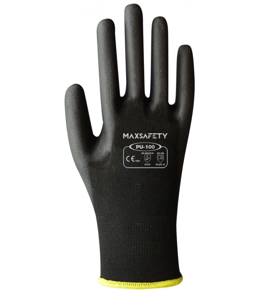 Maxsafety Poliüretan Kaplı İş Eldiveni Pu-100 Siyah No 09