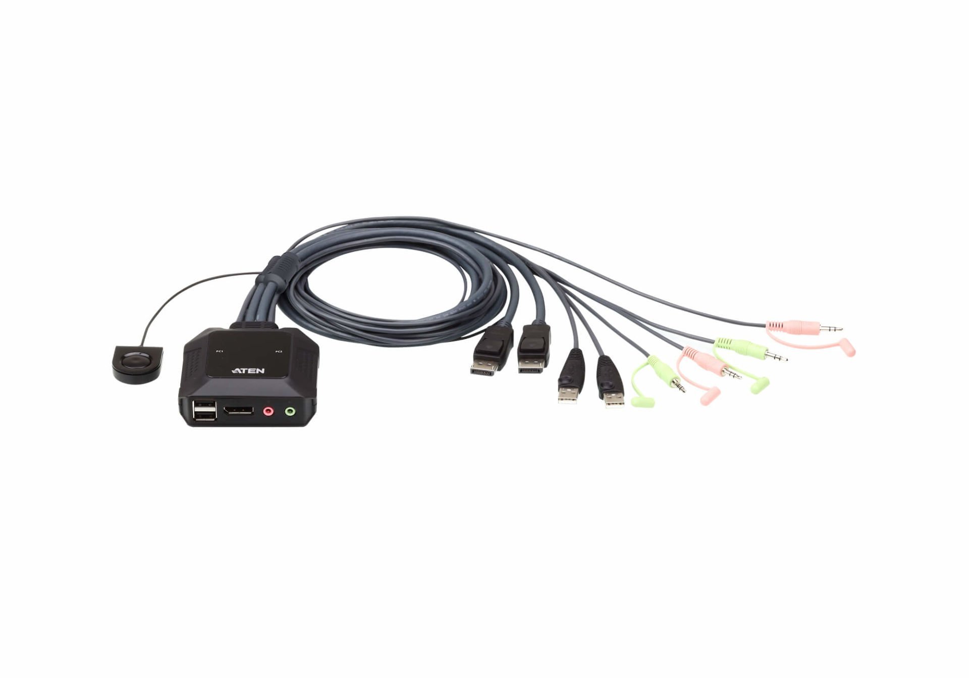 Aten 2 Port Usb Displayport Kvm (Keyboard/Video Monitor/Mouse) Switch, Masaüstü Tip, Kvm Bağlantı Kablosu Ürüne Gömülüdür, Remote Port Selector İle Birlikte