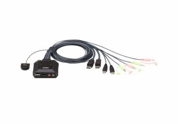Aten 2 Port Usb Displayport Kvm (Keyboard/Video Monitor/Mouse) Switch, Masaüstü Tip, Kvm Bağlantı Kablosu Ürüne Gömülüdür, Remote Port Selector İle Birlikte