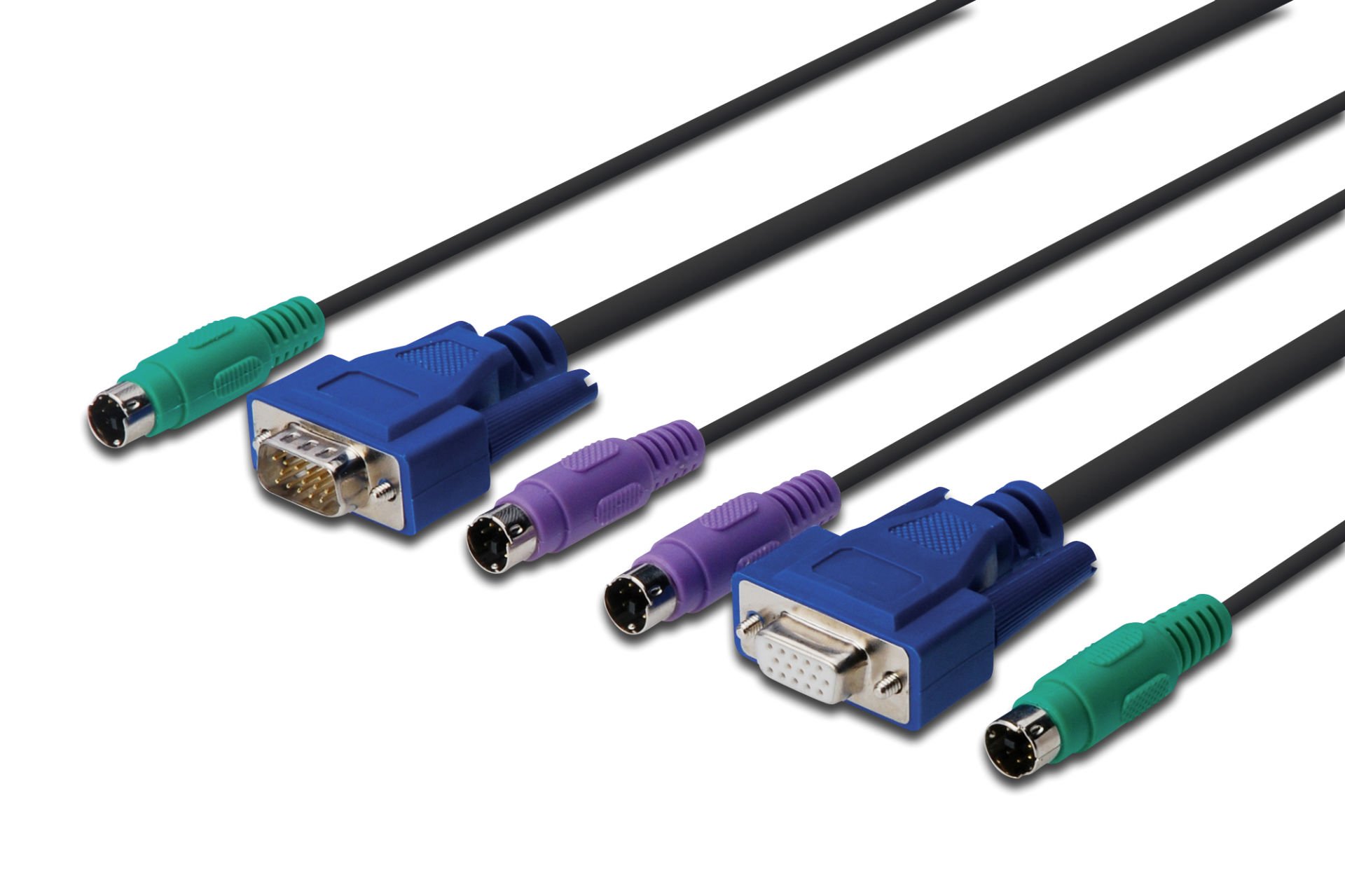 Assmann Kvm (Keyboard/Video Monitor/Mouse) İçin Ahtapot Kablo, 3 Mt, Siyah Renk, 1 X Vga Dişi, 1 Vga Erkek, 2 X Ps/2 Klavye Erkek, 2 X Ps/2 Mouse Erkek