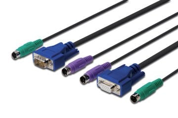 Assmann Kvm (Keyboard/Video Monitor/Mouse) İçin Ahtapot Kablo, 3 Mt, Siyah Renk, 1 X Vga Dişi, 1 Vga Erkek, 2 X Ps/2 Klavye Erkek, 2 X Ps/2 Mouse Erkek