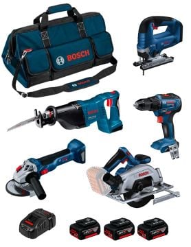 Bosch 4 Lü Set GSR + GWS + GKS + GSA + GST Combo Kit (3x18V 4.0 Ah) - 0615990N39
