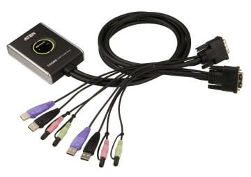 Aten 2 Port Usb 2.0 Dvı Kvmp™ (Keyboard/Video Monitor/Mouse) Periferi Switch, Hoparlör Ve Mikrofon Bağlantısı Mevcut, Masaüstü Tip, Kvm Bağlantı Kablosu Ürüne Gömülüdür, Remote Port Selector İle Birlikte