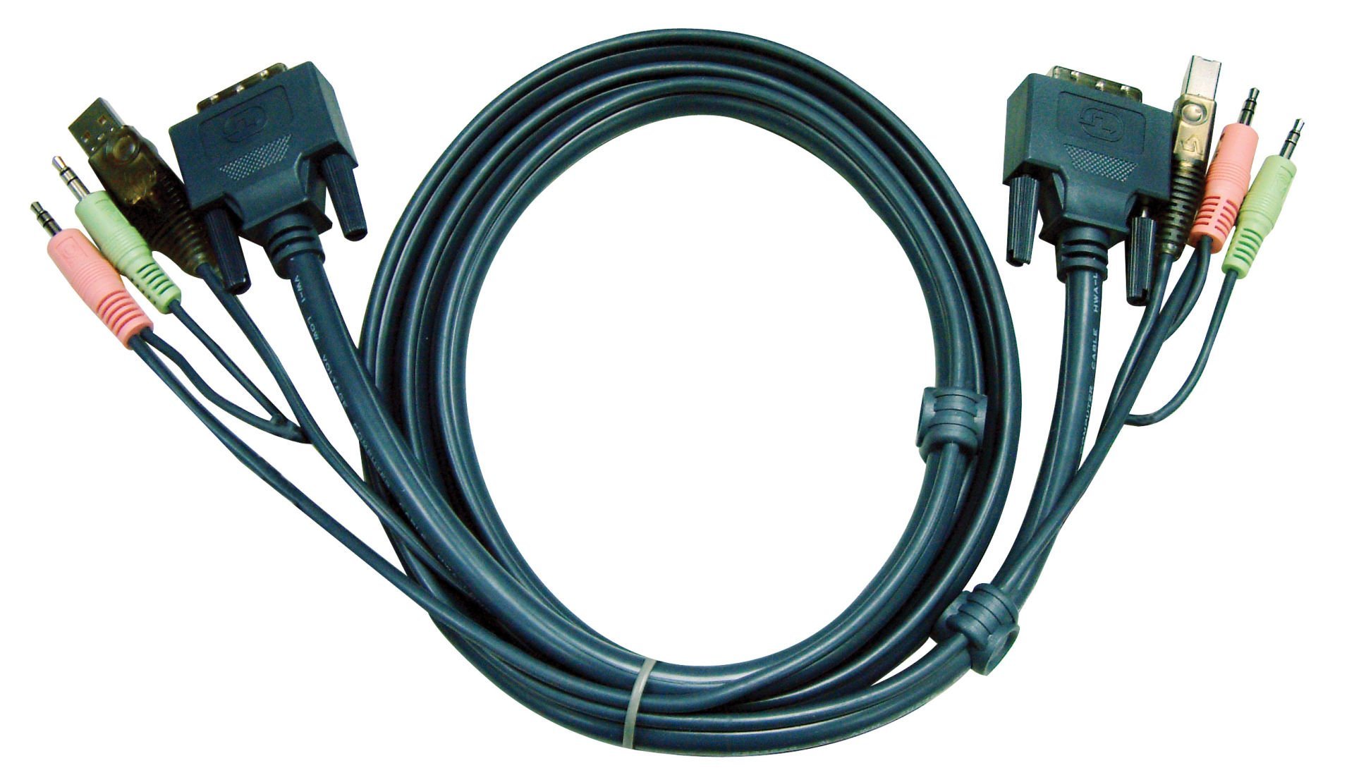 Aten Usb Kvm (Keyboard/Video Monitor/Mouse) Switch İçin Kablo, 1.80 Mt, 1 X Klavye / Mouse Usb A Erkek, 2 X Hoparlör Ve Mikrofon Audio Plug, 1 X Monitör Dvı-D Erkek (Single Link) 1 X Klavye / Mouse Usb B Erkek, 2 X Hoparlör Ve Mikrofon Audio Plug, 1