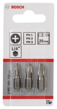 Bosch Vidalama Ucu Extra Hard Set 25 mm (3 Parça PH1/2/3) - 2607001752