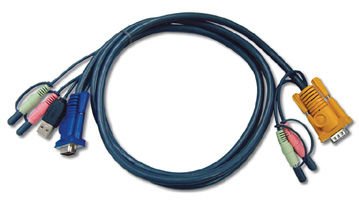 Aten Usb Kvm (Keyboard/Video Monitor/Mouse) Switch İçin Kablo, 3 Mt, 1 X Sphd-15 Erkek, 2 X Audio Plug 1 X Monitör 15 Pin Hdb Erkek, 1 X Klavye / Mouse Usb A Erkek, 2 X Audio Yuvası