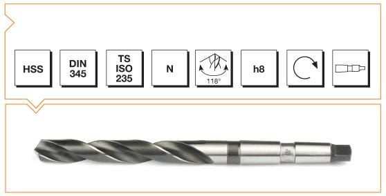MTE Mors Konik Saplı Metal Matkap Ucu HSS DIN 345 RN 18,0x228 mm