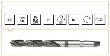 MTE Mors Konik Saplı Metal Matkap Ucu HSS DIN 345 RN 18,0x228 mm