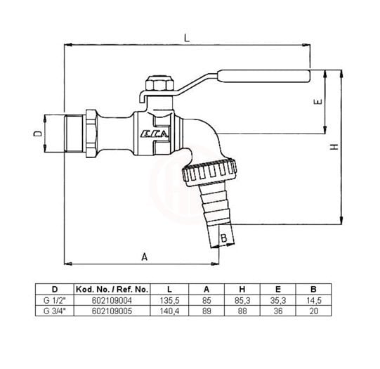 ECA KÜRESEL BOŞALTMA MUSLUĞU G 1/2'' - 602109004