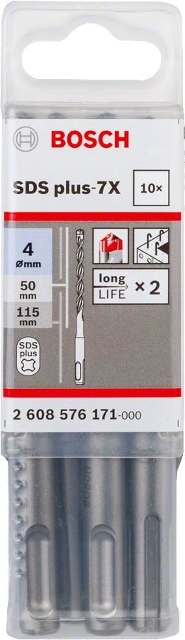 Bosch SDS Plus-7X Kırıcı Delici Uç 4,0x115 mm (10 Adet) - 2608576171