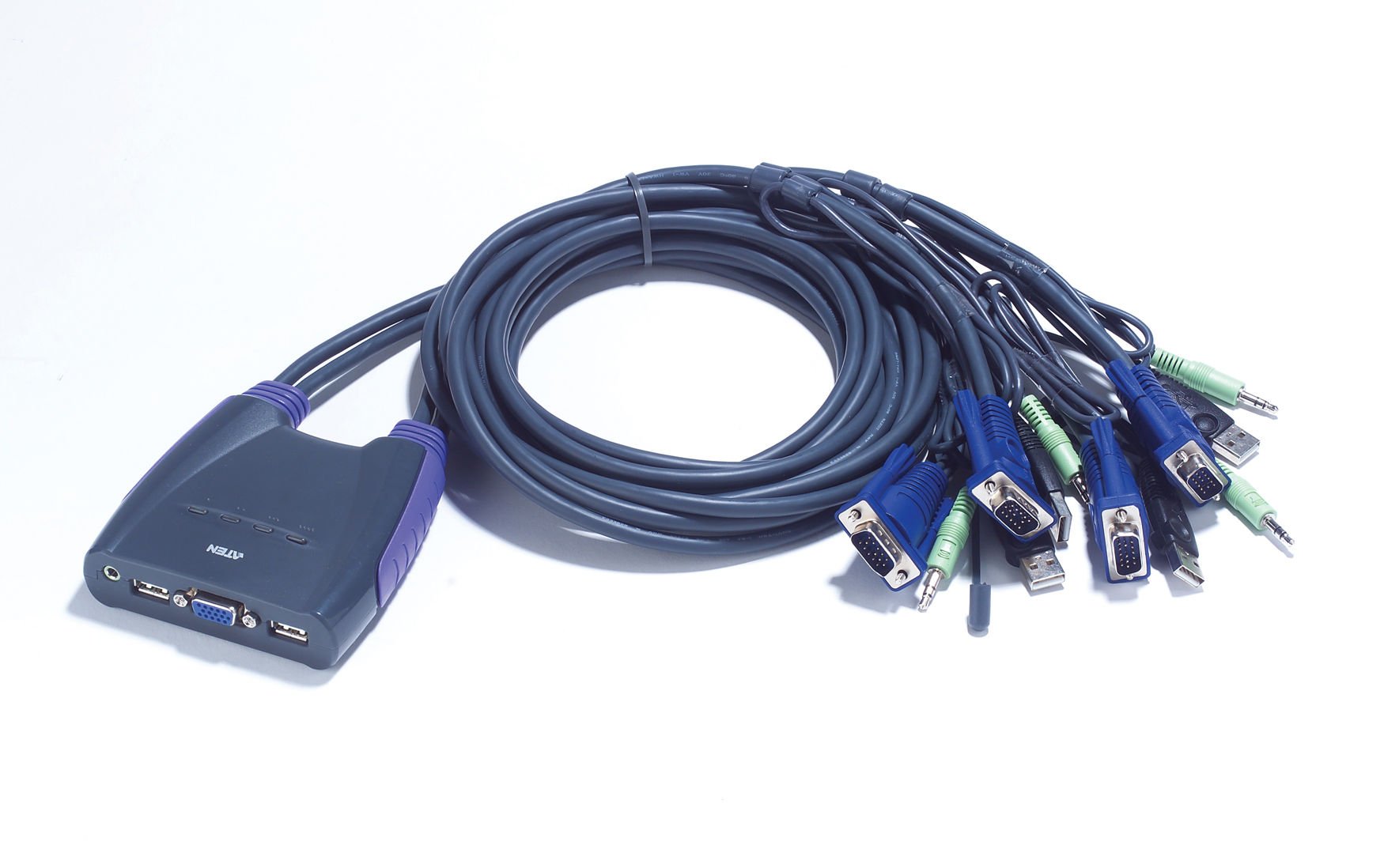Aten 4 Portlu Usb Vga Kvm (Keyboard/Video Monitor/Mouse) Switch, Hoparlör Bağlantısı Mevcut, Masaüstü Tip, Kvm Bağlantı Kablosu Ürüne Gömülüdür