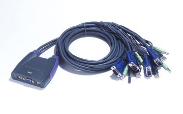 Aten 4 Portlu Usb Vga Kvm (Keyboard/Video Monitor/Mouse) Switch, Hoparlör Bağlantısı Mevcut, Masaüstü Tip, Kvm Bağlantı Kablosu Ürüne Gömülüdür