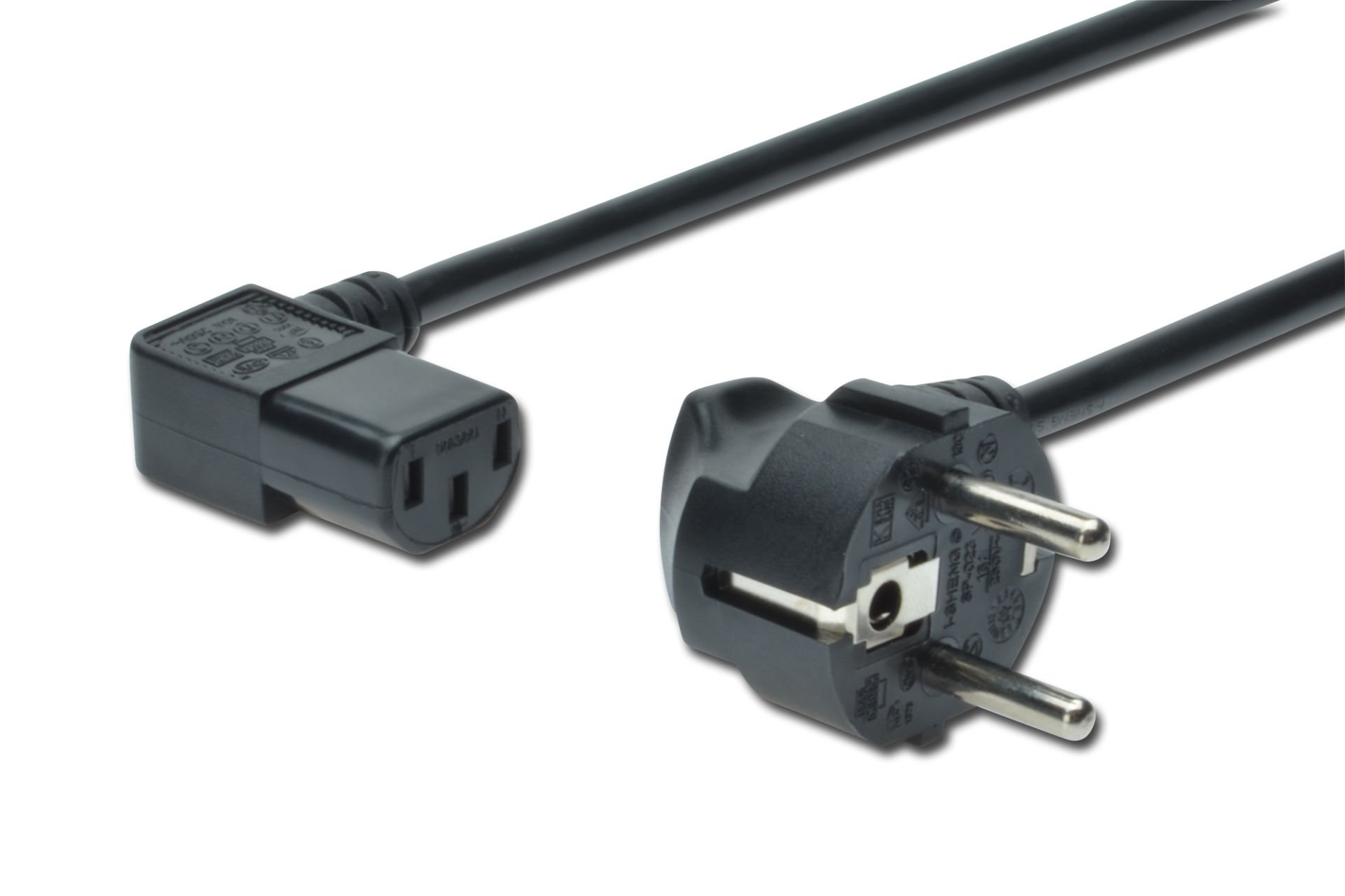 Assmann Güç Kablosu, Cee 7/7 (Typ-F) - C13, 90Ø Açılı, Erkek / Dişi, 1.8 Mt, H05Vv-F3G 0.75Qmm, Siyah Renk