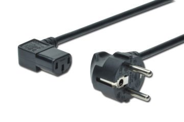 Assmann Güç Kablosu, Cee 7/7 (Typ-F) - C13, 90Ø Açılı, Erkek / Dişi, 1.8 Mt, H05Vv-F3G 0.75Qmm, Siyah Renk