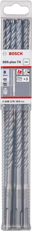 Bosch SDS Plus-7X Kırıcı Delici Uç 8,0x265 mm (10 Adet) - 2608576183