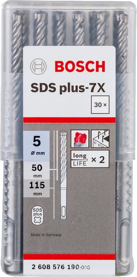 Bosch SDS Plus-7X Kırıcı Delici Uç 5,0x115 mm (30 Adet) - 2608576190
