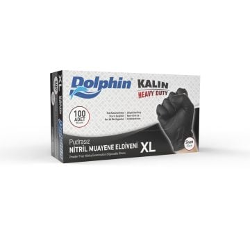 Dolphin Siyah Nitril Eldiven Pudrasız Ekstra Kalın Xl (1 Paket/100 Adet)