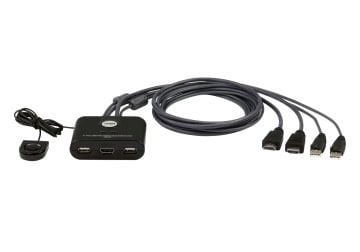 Aten 2 Port Usb Fhd Hdmı Kvmp™ (Keyboard/Video Monitor/Mouse) Periferi Switch, Kvm Bağlantı Kablosu Ürüne Gömülüdür, Remote Port Selector İle Birlikte