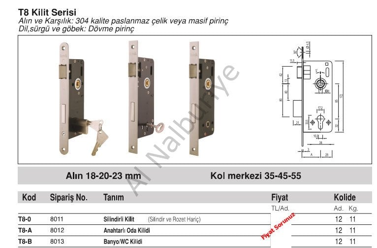 Özruh 55 MM SATEN PASLANMAZ ANAHTARLI GÖMME KİLİT - T8AK55