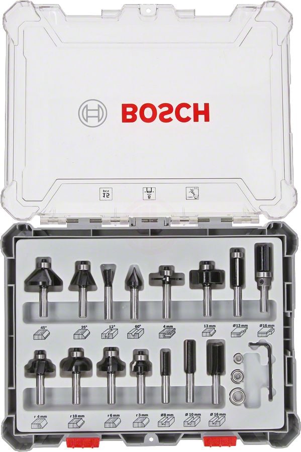 Bosch Freze Ucu Pro Set 8 mm Şaftlı Karışık (15 Parça) - 2607017472