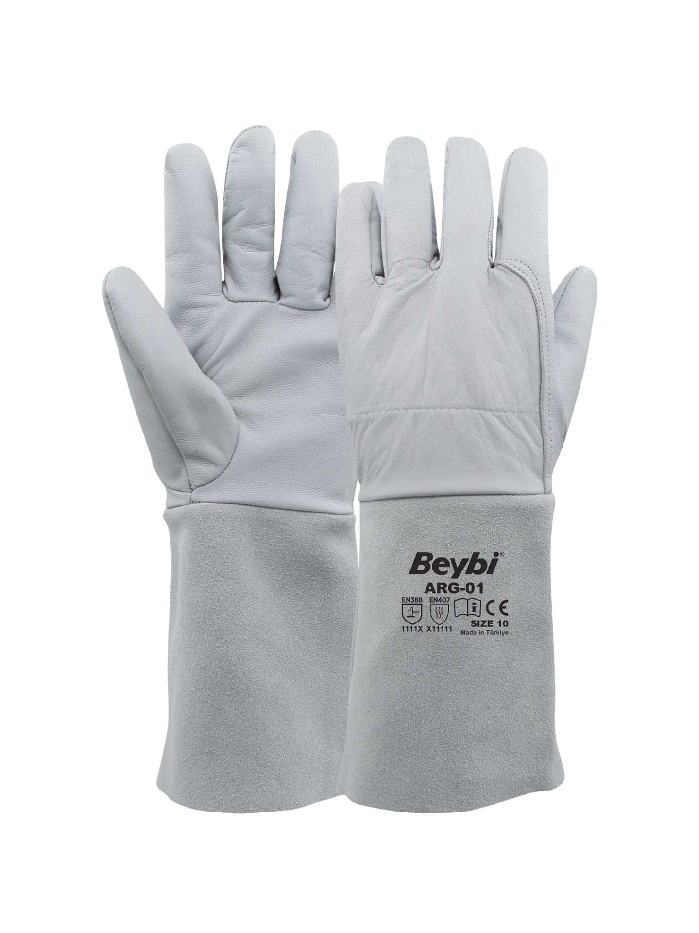 Beybi Argon Kaynakçı Deri İş Eldiveni Uzun Konç