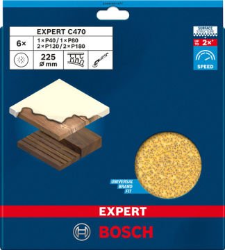 Bosch Expert Zımpara Seti C470 225 Mm 40 Kum, 80 Kum, 120 Kum, 180 Kum 6 Lı Paket - 2608901677