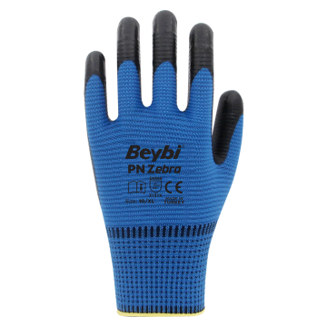 Beybi PN Zebra Yarı Nitril Kaplı Örgü Polyester Eldiven Siyah/Mavi No 10