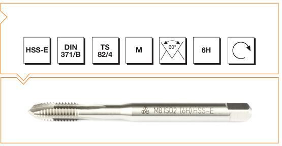 MTE Metrik Normal Vidalı Eğik Ağız Bilemeli Makina Kılavuzu HSS-E DIN 371/B (6H) M5 x 70 mm