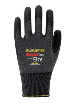 Beybi B-Flex110 Köpük Nitril Kaplı Likralı Örme Eldiven Siyah No 10