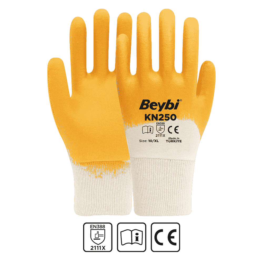 Beybi KN250 Pamuk Nitril Eldiven Sarı No 10