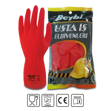 Beybi Usta İş Güçlü Endüstriyel Lateks Eldiven Kırmızı No 10