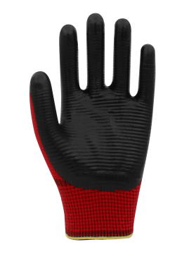 Beybi PN3 Zebra Polyester Örme Nitril Eldiven Kırmızı-Siyah No 10