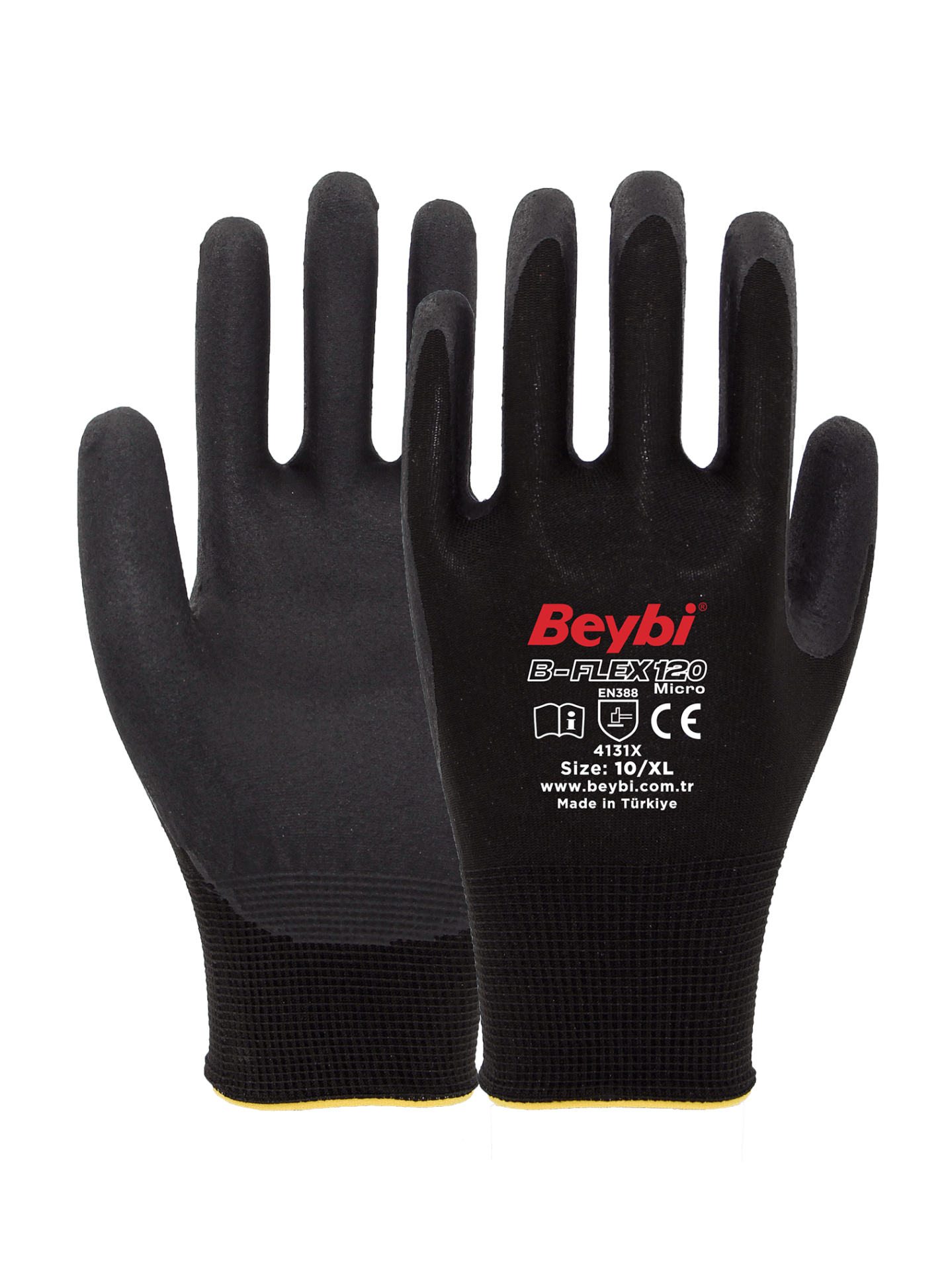 Beybi B-Flex120 Micro Köpük Kaplı Eldiven Koyu Gri-Siyah No 09