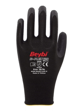 Beybi B-Flex120 Micro Köpük Kaplı Eldiven Koyu Gri-Siyah No 09