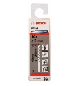 Bosch Metal Matkap Ucu HSS-G DIN 338 (Gümüş) 2,0x49 mm (10 Adet) - 2608595051