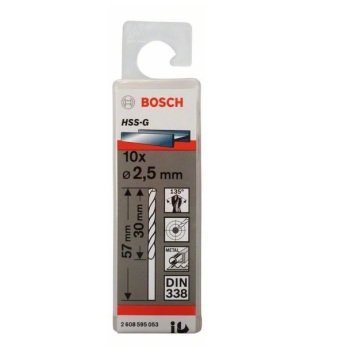 Bosch Metal Matkap Ucu HSS-G DIN 338 (Gümüş) 2,5x57 mm (10 Adet) - 2608595053