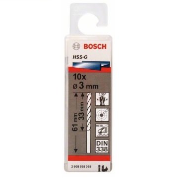 Bosch Metal Matkap Ucu HSS-G DIN 338 (Gümüş) 3,0x61 mm (10 Adet) - 2608595055