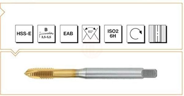 MTE Üniversal Eğik Ağız Bilemeli Kılavuz HSS-E DIN 371 (6H) Galaksi TIN Kaplı M5x70x0,80 mm