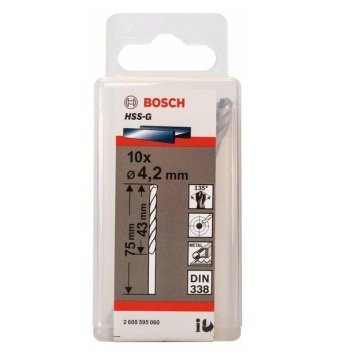 Bosch Metal Matkap Ucu HSS-G DIN 338 (Gümüş) 4,2x75 mm (10 Adet) - 2608595060