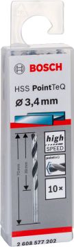 Bosch Metal Matkap Ucu HSS PointTeQ (DIN 338) 3,4 mm (10 Adet) - 2608577202
